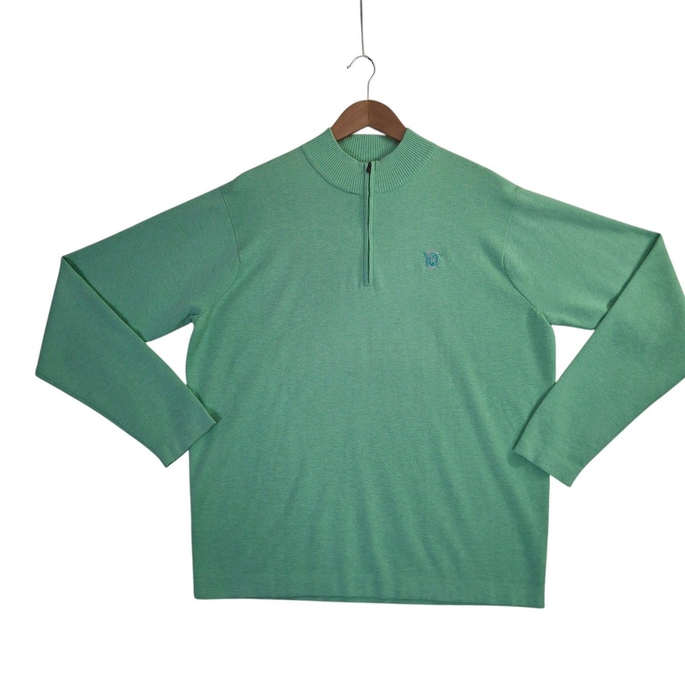Peter Millar Crown Comfort 1/4 Zip Pullover Sweater Men's Large Mint Green